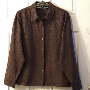 NEW Relativity Women's Sz PL Button Up Shirt Faux Suede Textured Dark Brown